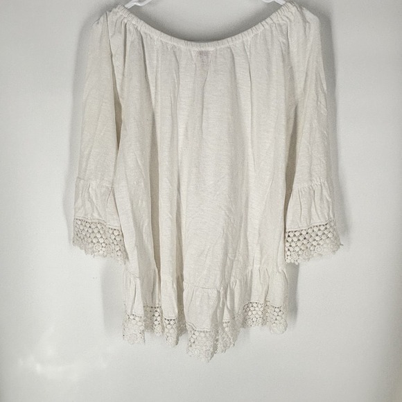 Sundance Sz L Lace Trim Top Peasant Boho Cottage Flowy Natural Coastal Cowgirl - Picture 7 of 11